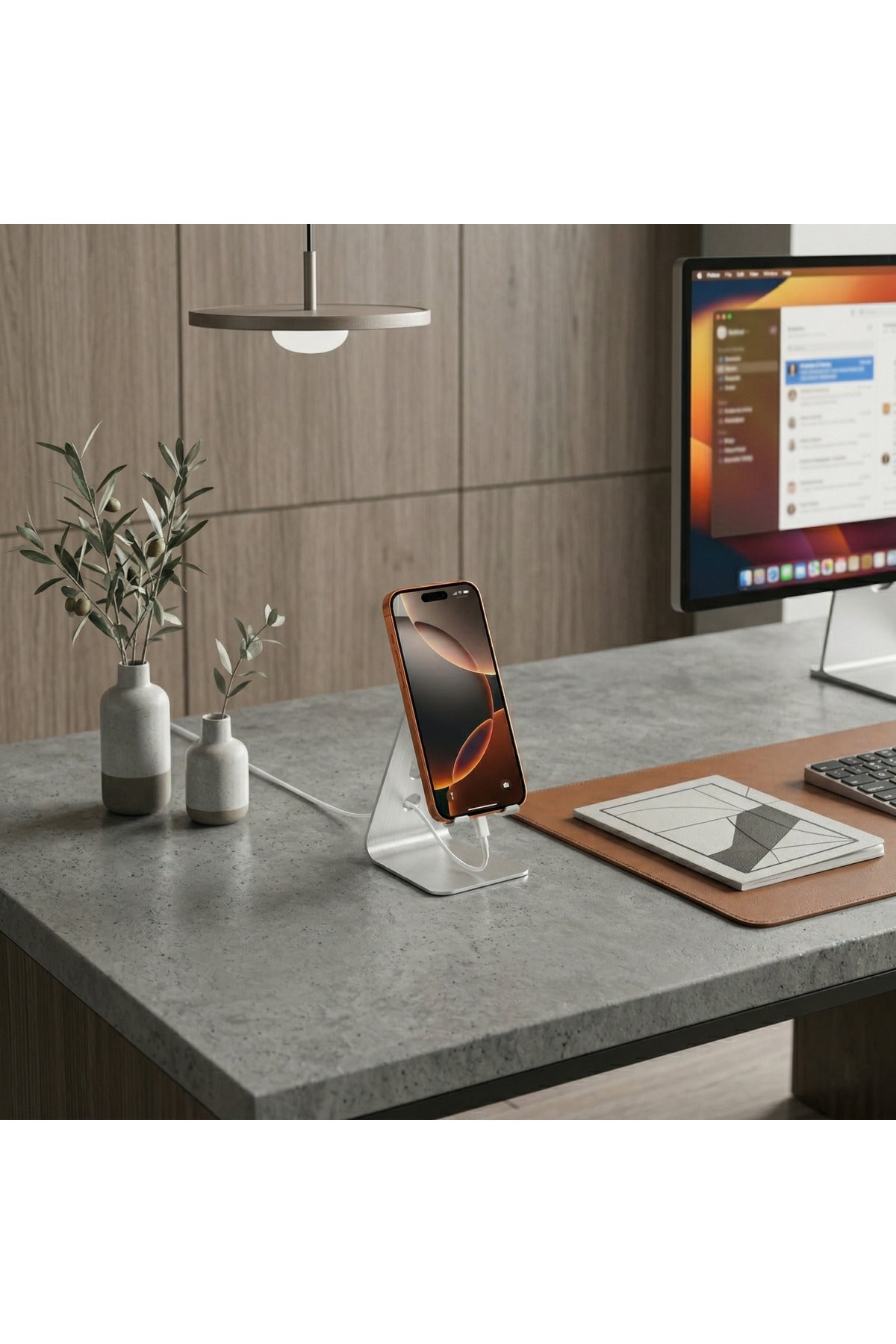 Premium Stainless Steel Desktop Phone Holder - Silver Stand and Portable Device Organizer