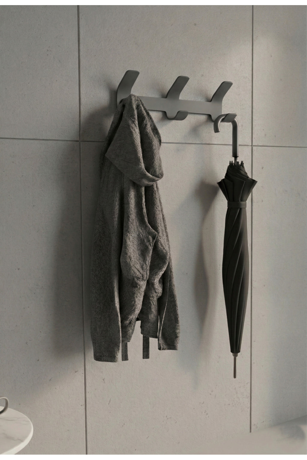 Premium 3-Hook Dark Grey Metal Wall Hanger - Adhesive Bathroom and Entryway Organizer