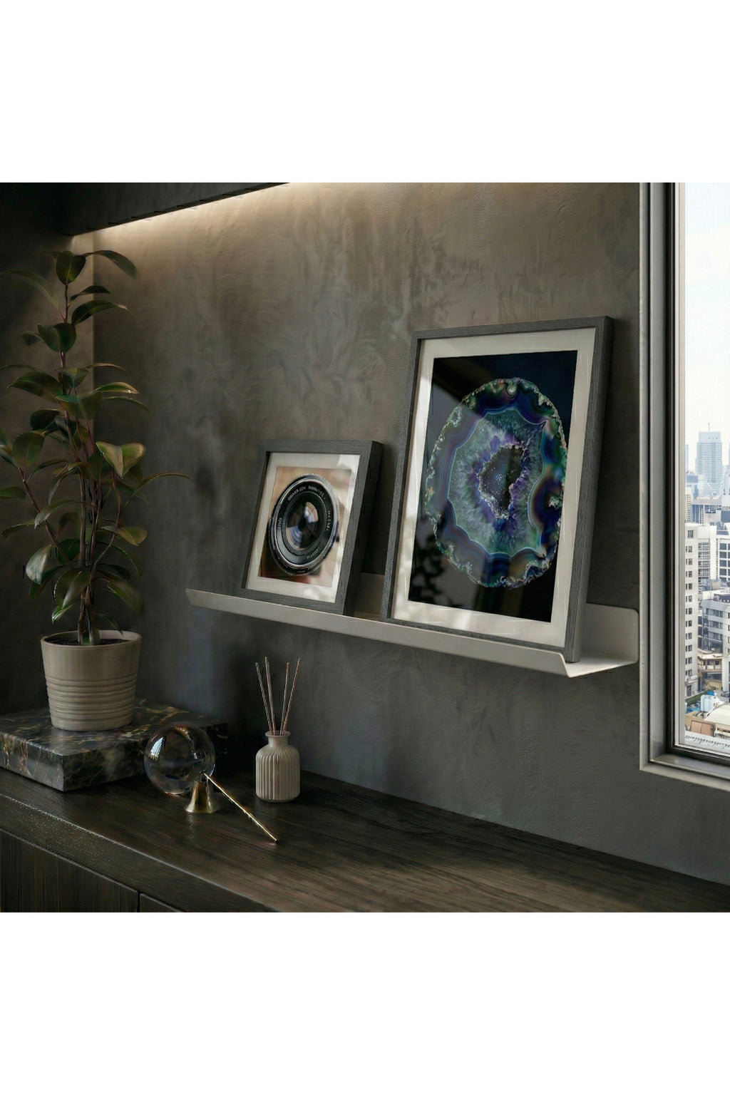 Premium Slim Light Grey Metal Shelf - Modern Decorative Wall Module