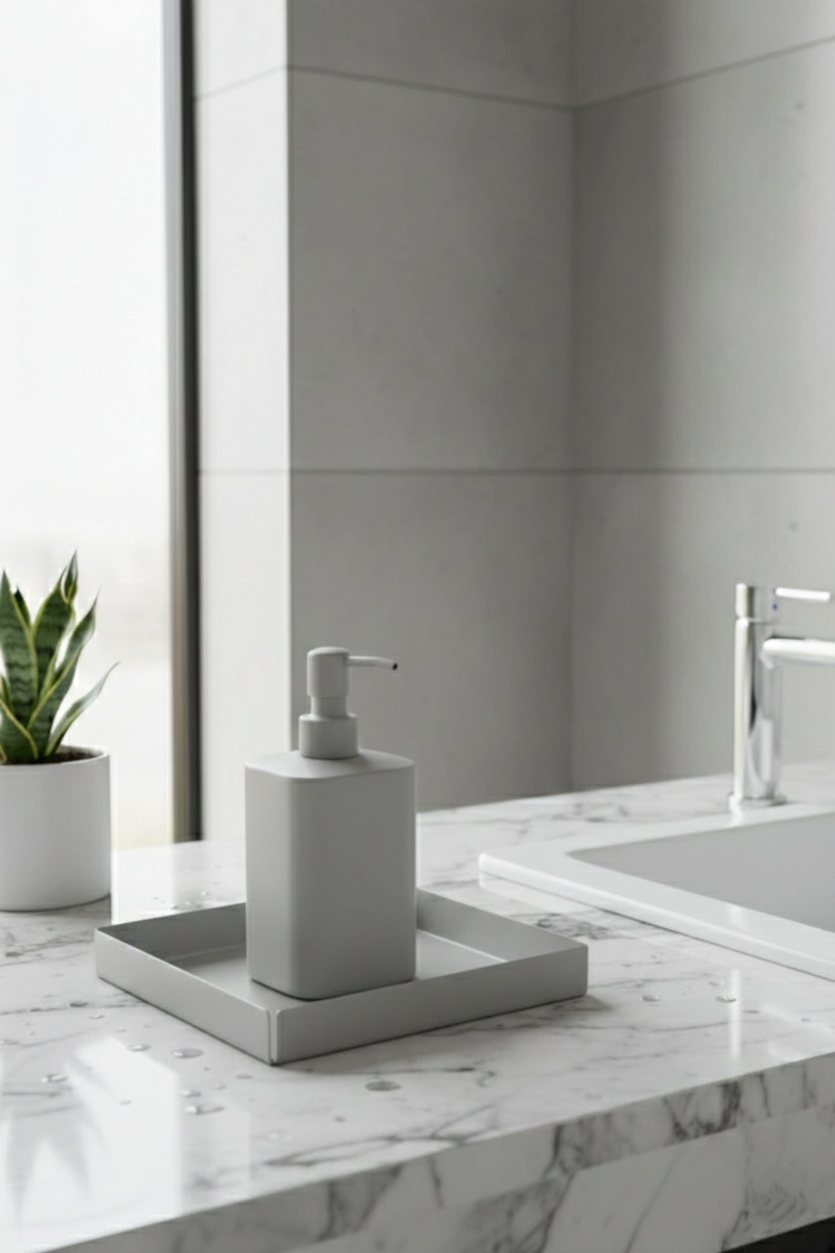 Açık Gri Kare Galvaniz Metal Banyo Tablası - Lavabo Üstü Sabunluk Ve Düzenleyici Tepsi