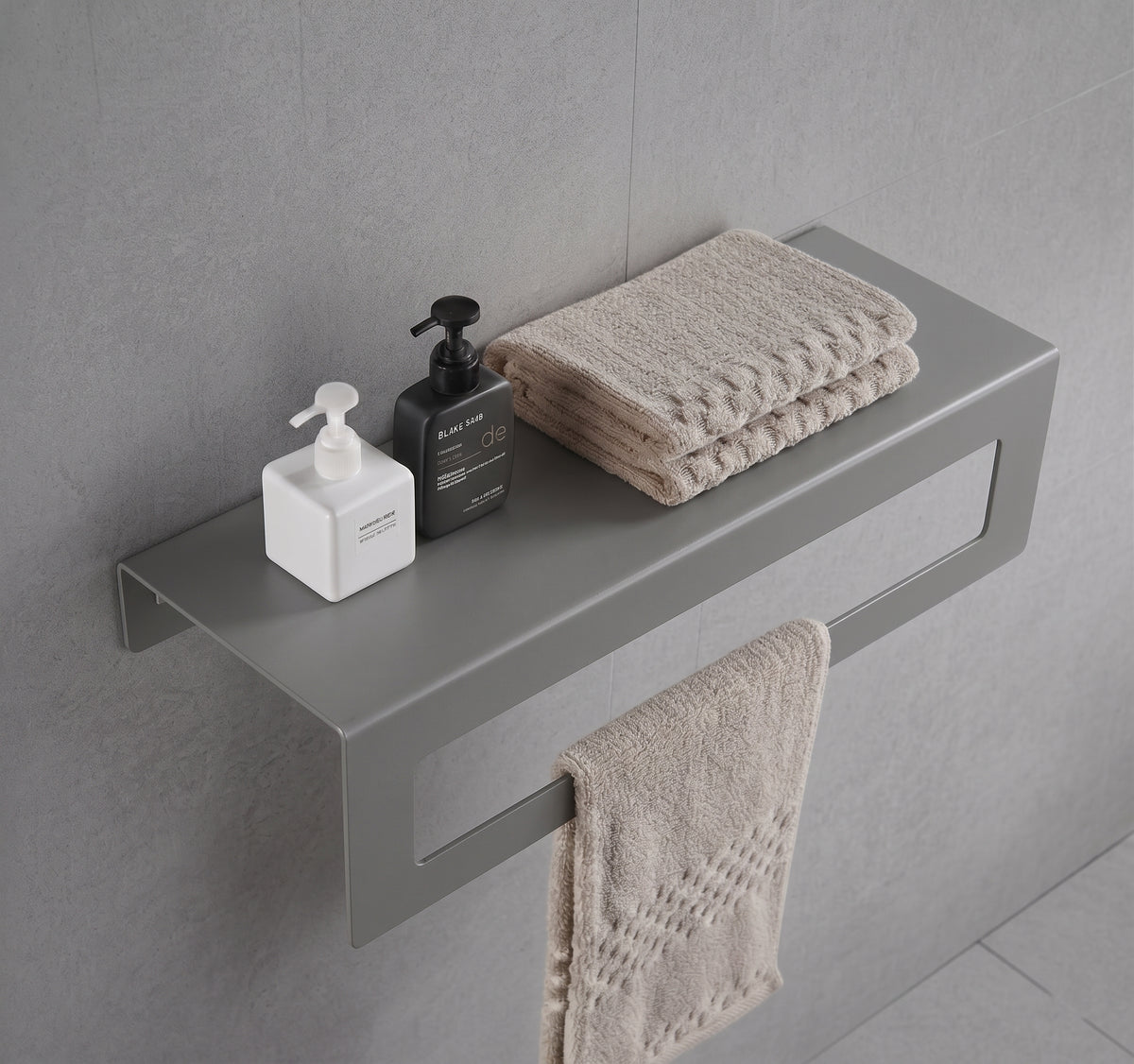 Koyu Gri Galvaniz Metal Havluluk Raf - Üst Raflı Banyo Havlu Askısı