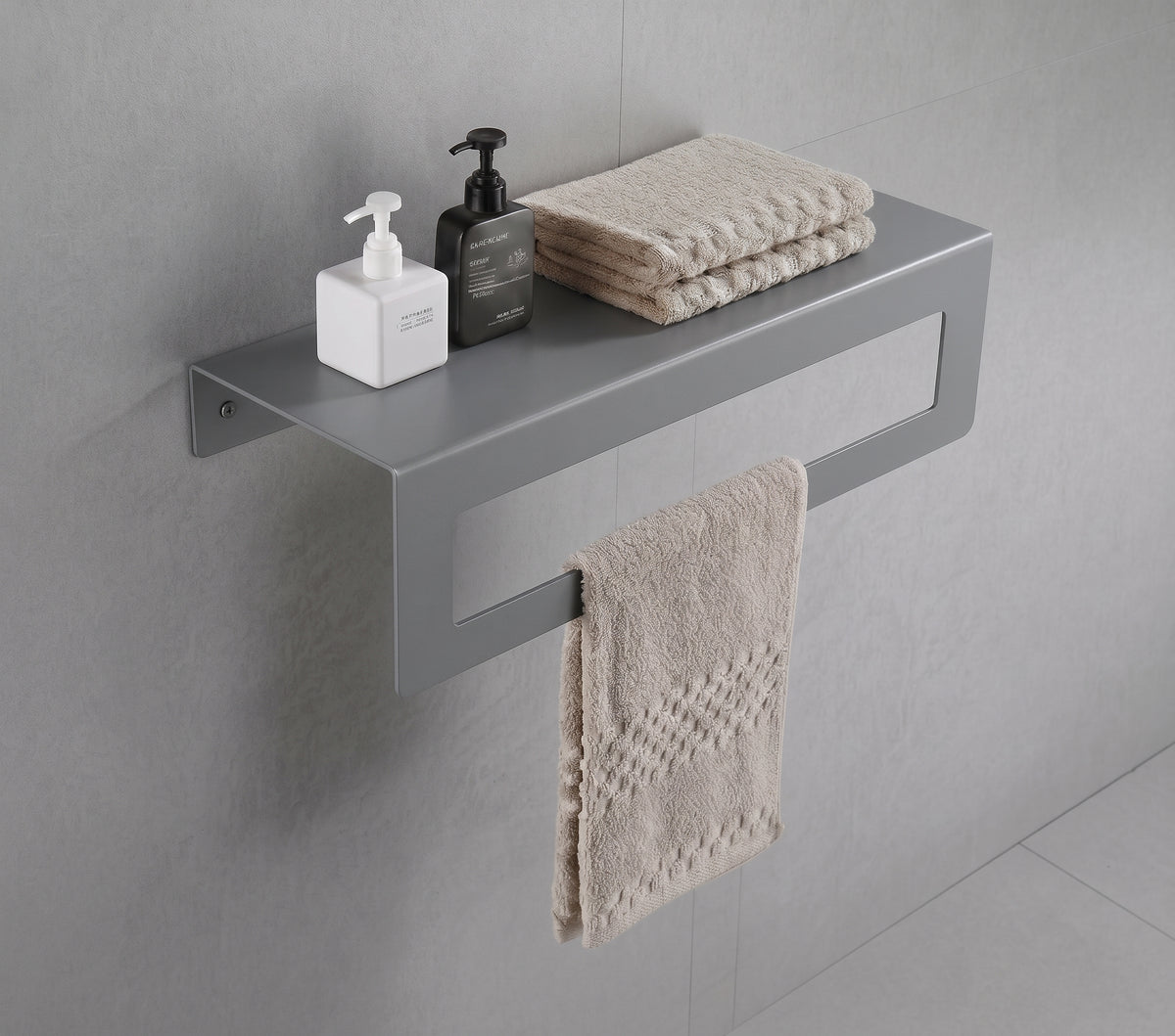 Koyu Gri Galvaniz Metal Havluluk Raf - Üst Raflı Banyo Havlu Askısı