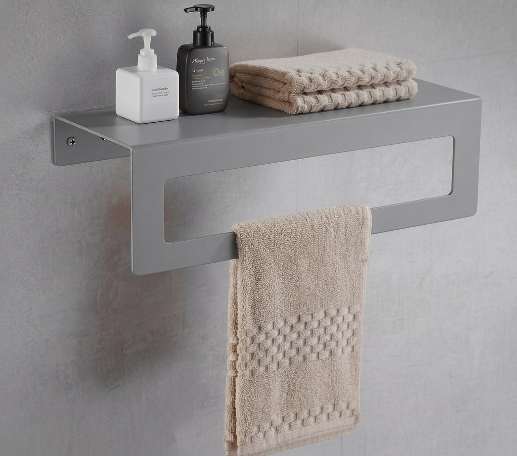 Koyu Gri Galvaniz Metal Havluluk Raf - Üst Raflı Banyo Havlu Askısı