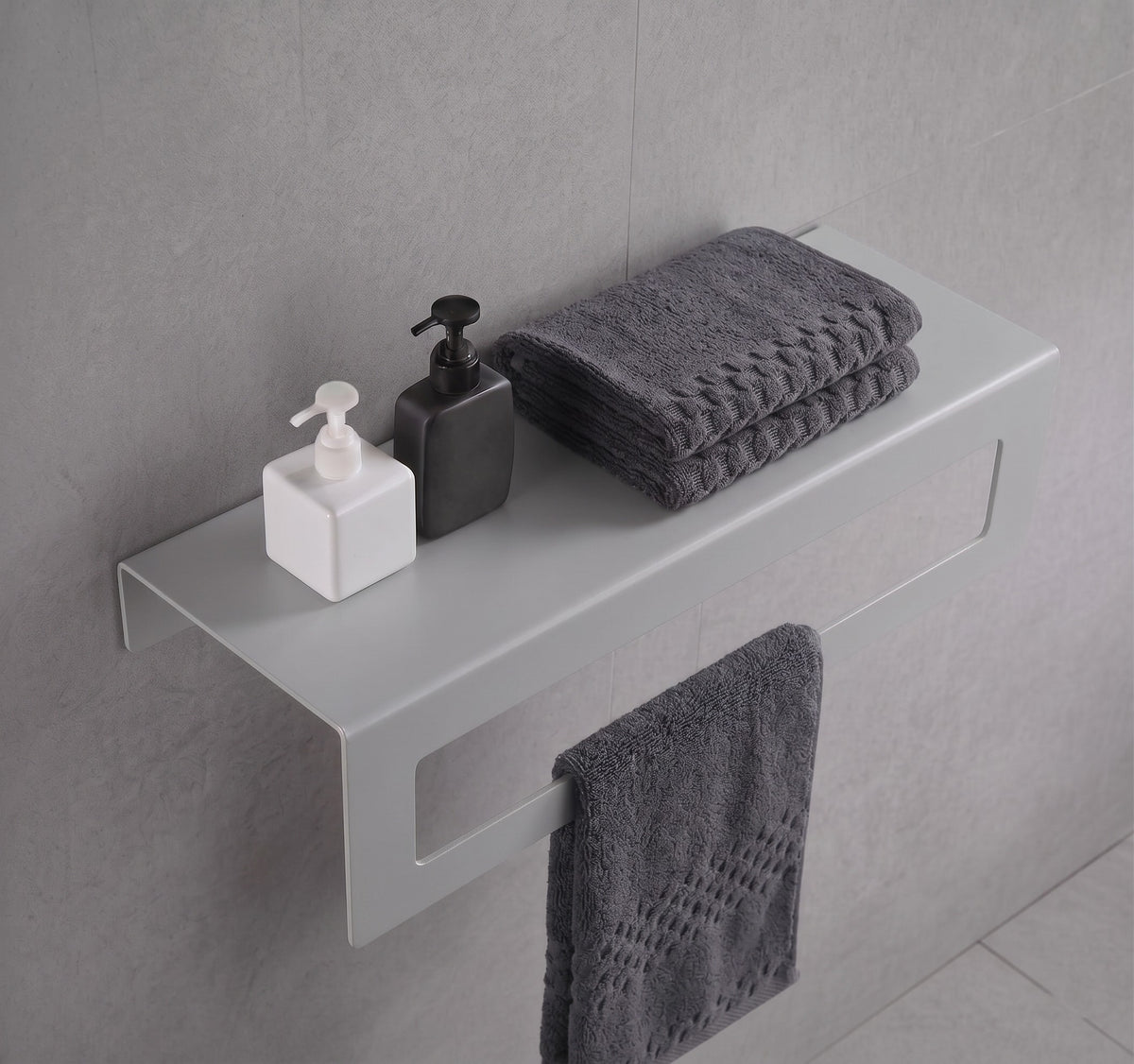 Açık Gri Galvaniz Metal Havluluk Raf - Üst Raflı Banyo Havlu Askısı