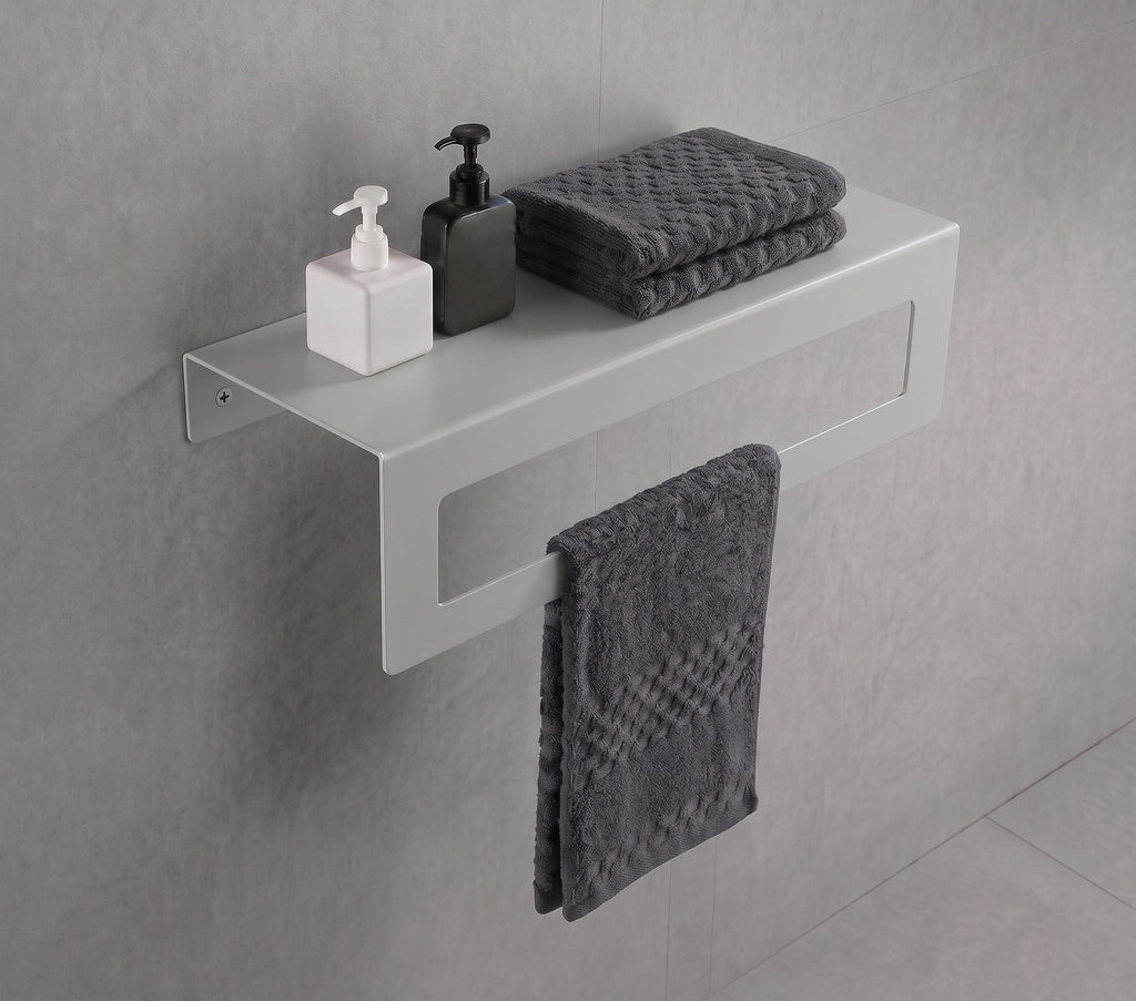 Açık Gri Galvaniz Metal Havluluk Raf - Üst Raflı Banyo Havlu Askısı