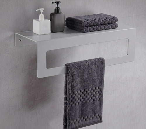 Açık Gri Galvaniz Metal Havluluk Raf - Üst Raflı Banyo Havlu Askısı