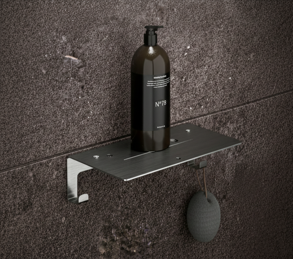 Stainless Steel Shower Shelf and Shampoo Caddy - Bathroom Organizer with Bottom Hooks