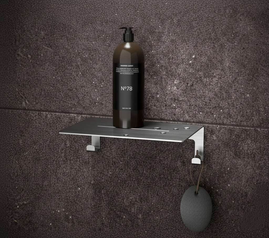 Stainless Steel Shower Shelf and Shampoo Caddy - Bathroom Organizer with Bottom Hooks