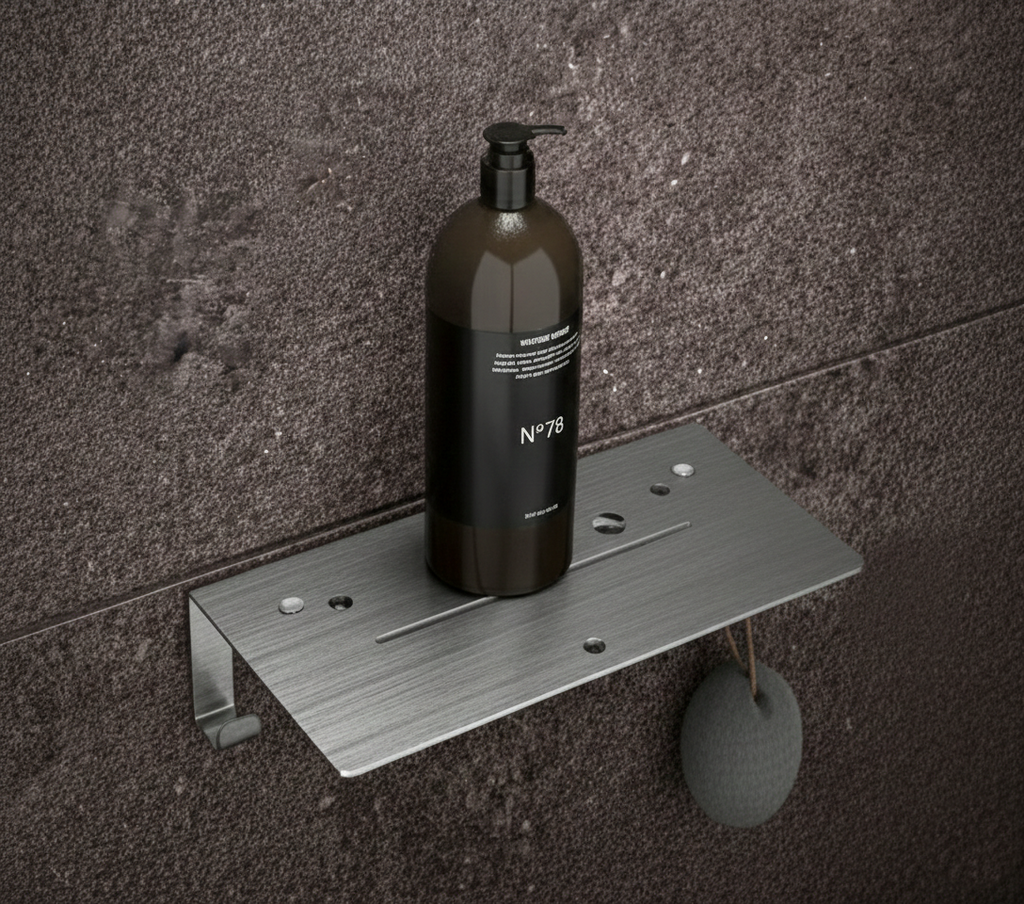 Stainless Steel Shower Shelf and Shampoo Caddy - Bathroom Organizer with Bottom Hooks