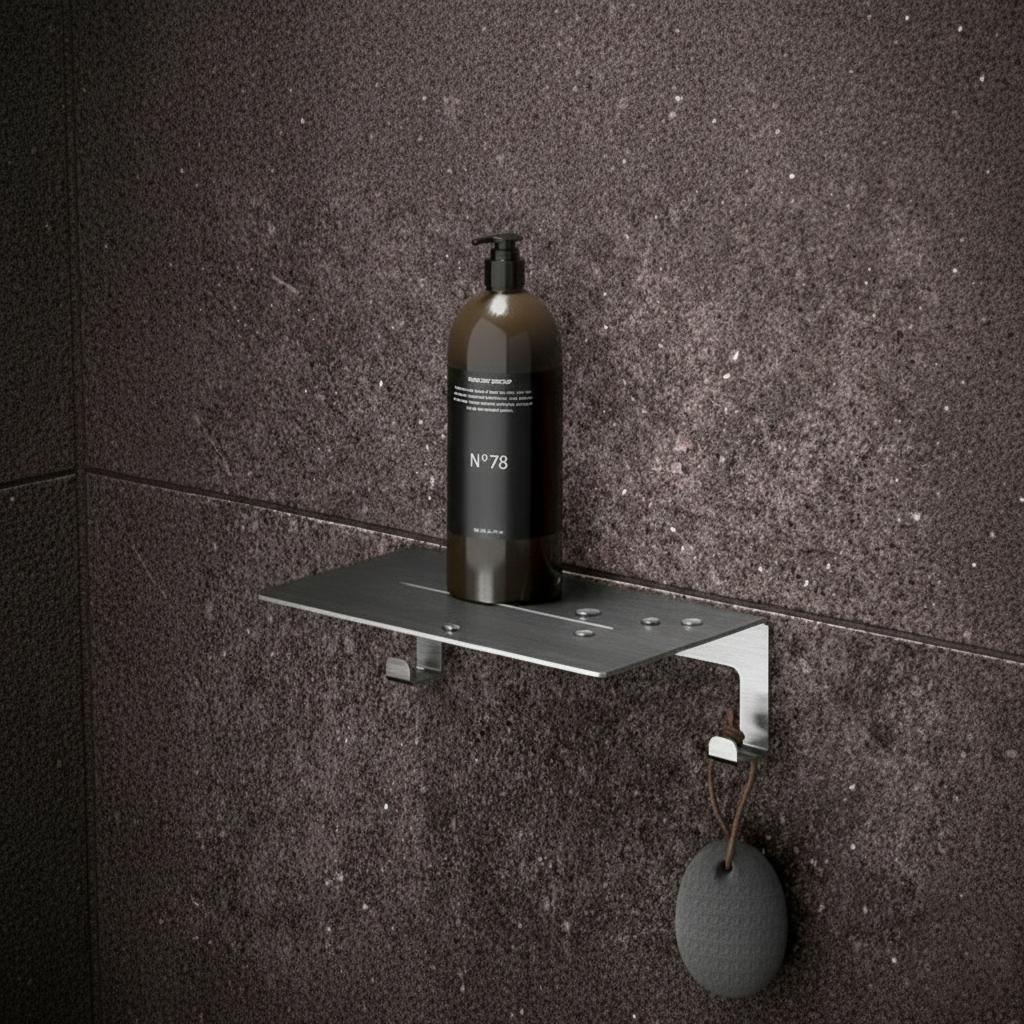 Stainless Steel Shower Shelf and Shampoo Caddy - Bathroom Organizer with Bottom Hooks