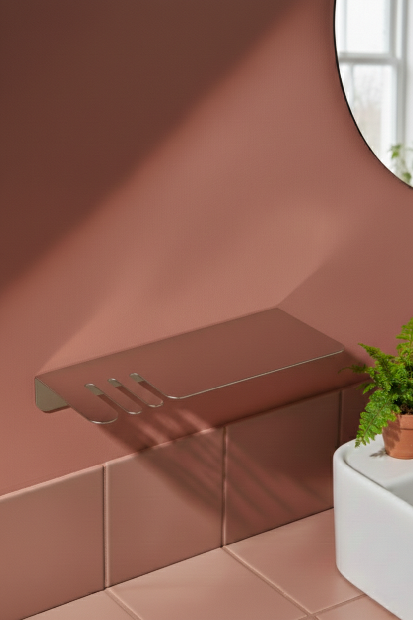 Stainless Steel Bathroom Organizer Shelf with Toothbrush & Soap Holder