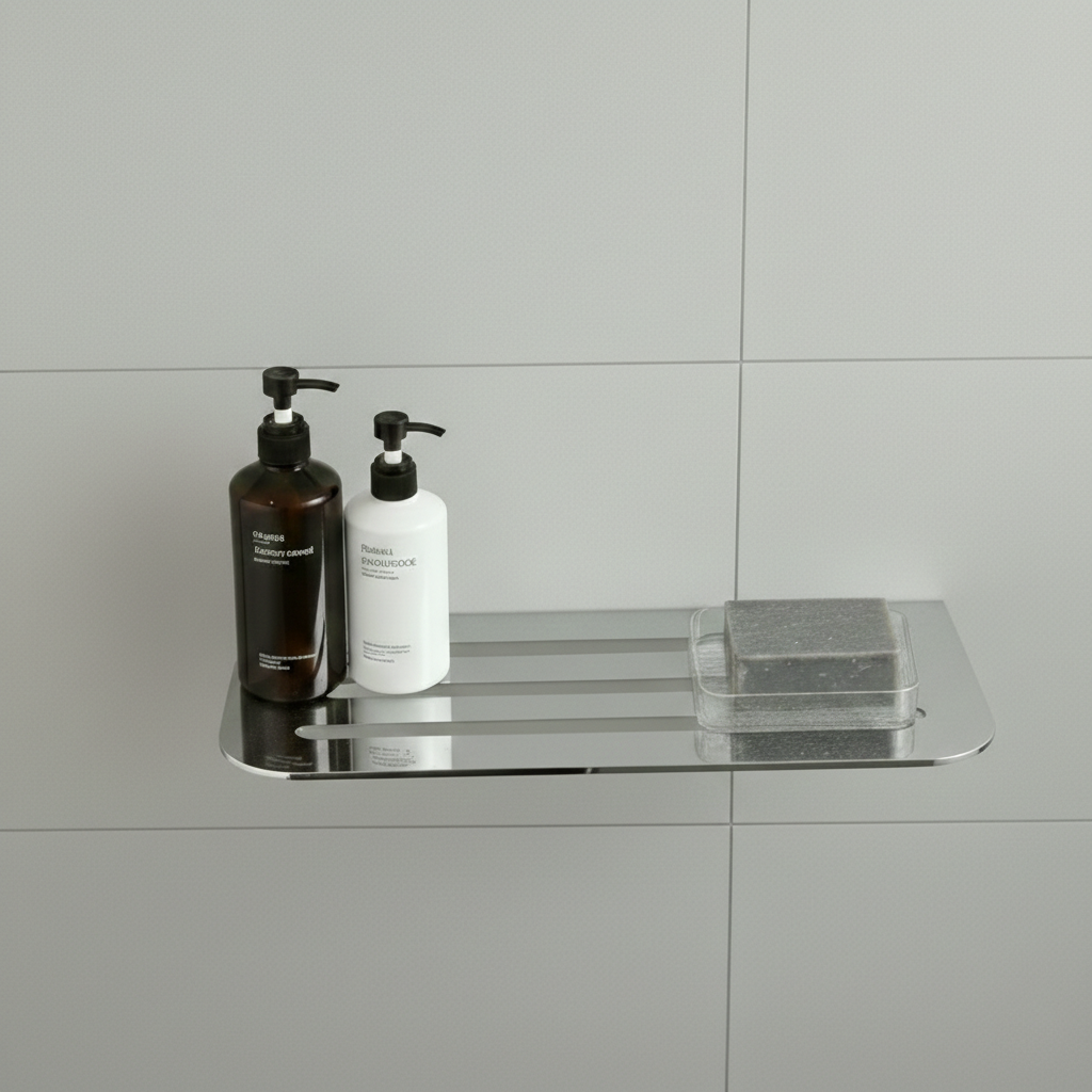 Premium Stainless Steel Bathroom Shelf - Modern Shampoo and Soap Dispenser Organizer