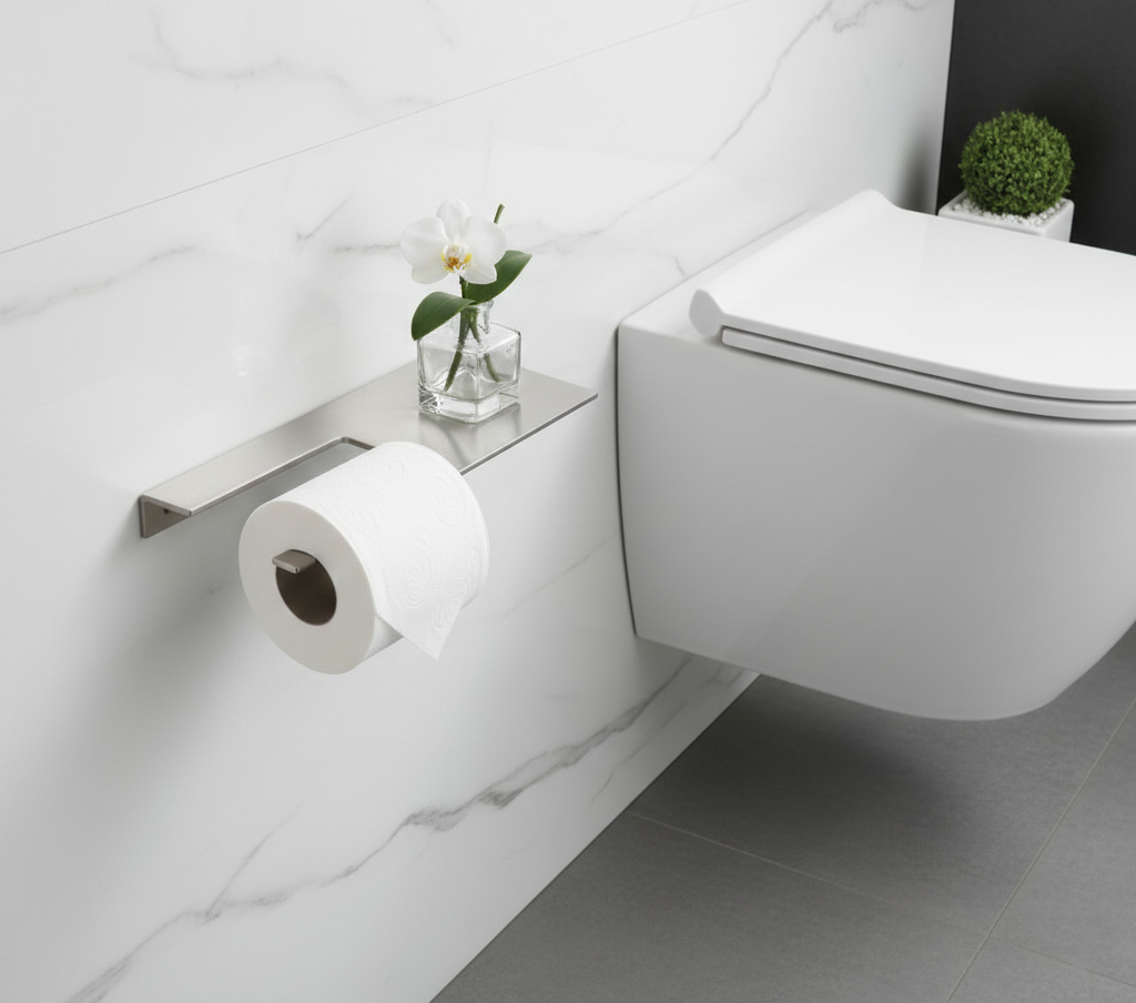 Stainless Steel Toilet Paper Holder with Shelf - Modern Bathroom Accessory