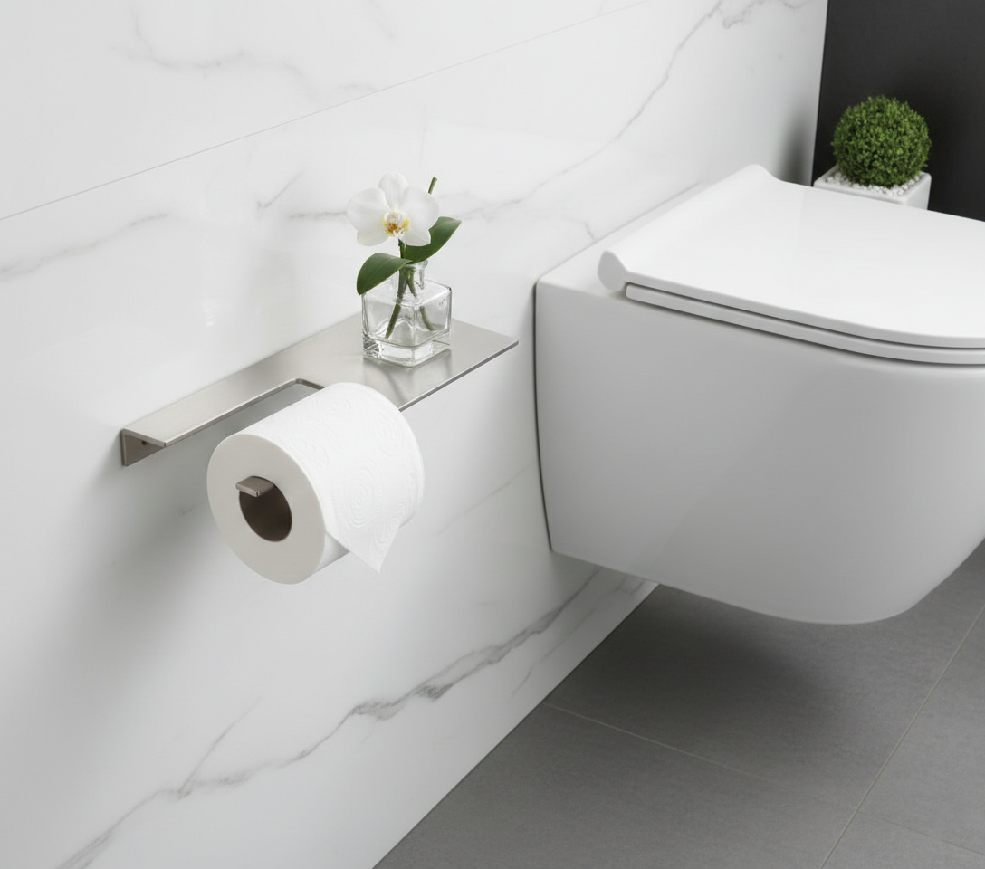 Paslanmaz Çelik Raflı Tuvalet Kağıtlık - Modern Banyo Aksesuarı