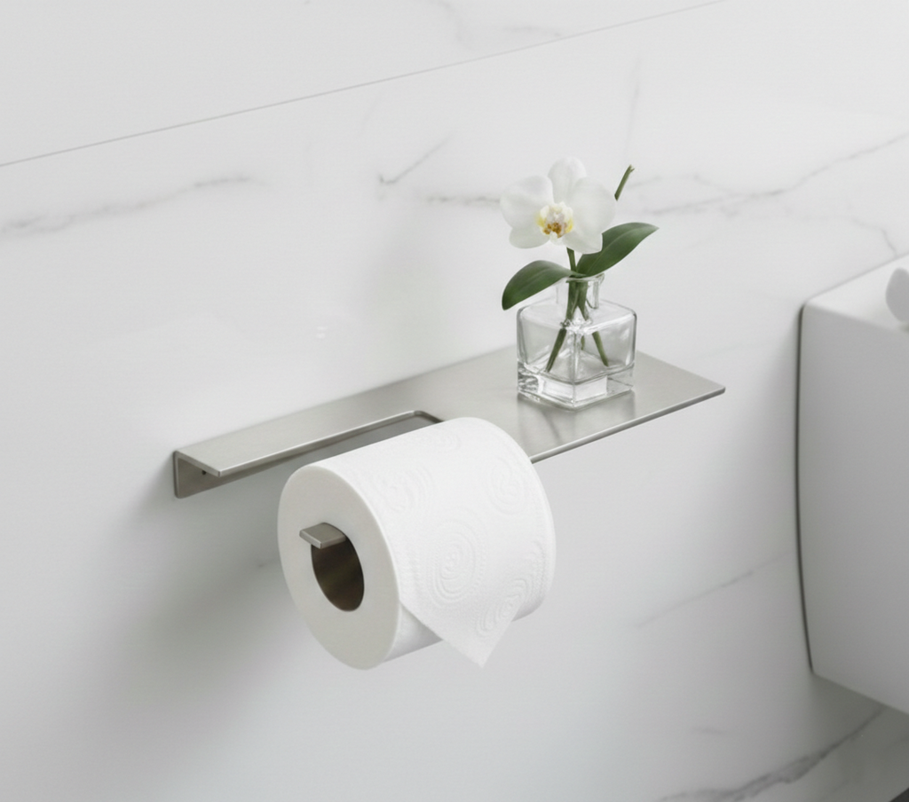 Stainless Steel Toilet Paper Holder with Shelf - Modern Bathroom Accessory