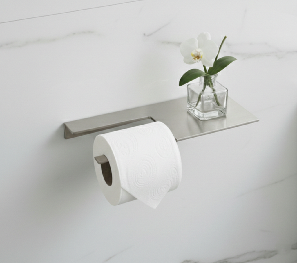 Stainless Steel Toilet Paper Holder with Shelf - Modern Bathroom Accessory