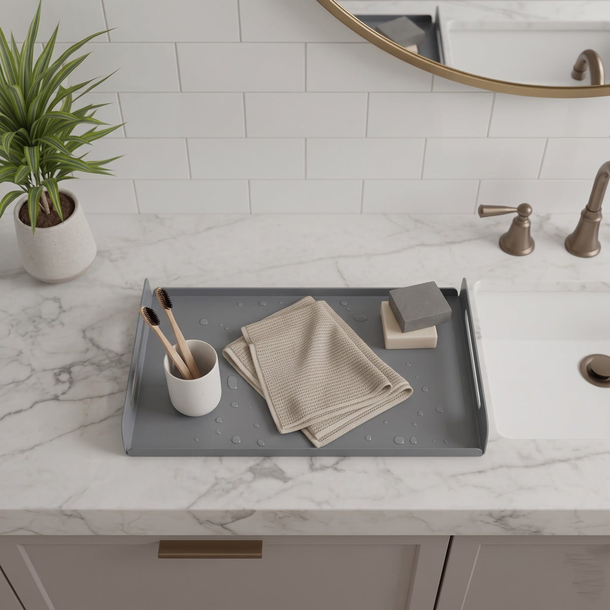 Koyu Gri Dekoratif Galvaniz Metal Düzenleyici - Çok Amaçlı Lavabo Üstü Tablası