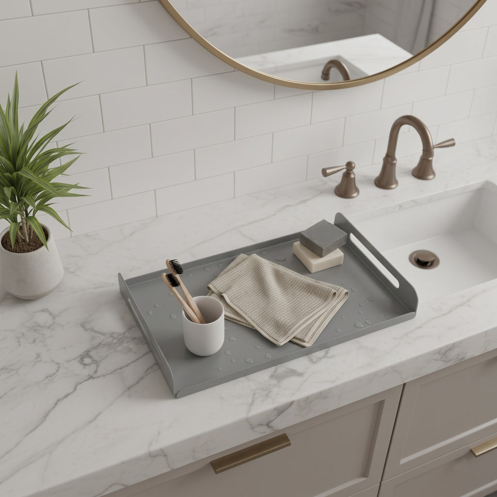 Koyu Gri Dekoratif Galvaniz Metal Düzenleyici - Çok Amaçlı Lavabo Üstü Tablası