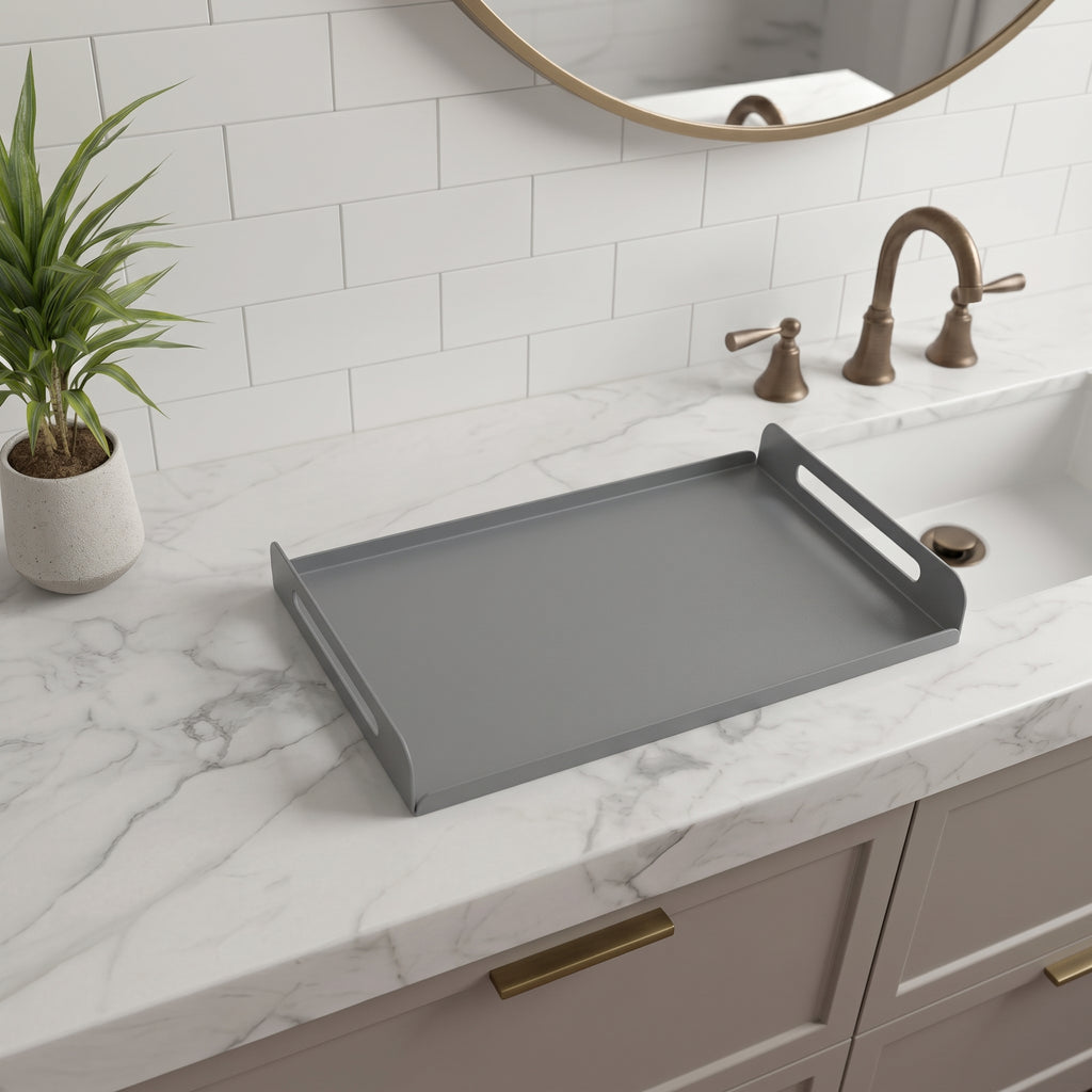 Koyu Gri Dekoratif Galvaniz Metal Düzenleyici - Çok Amaçlı Lavabo Üstü Tablası