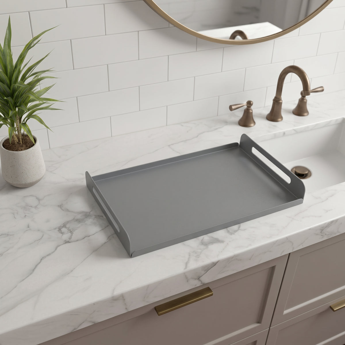 Koyu Gri Dekoratif Galvaniz Metal Düzenleyici - Çok Amaçlı Lavabo Üstü Tablası
