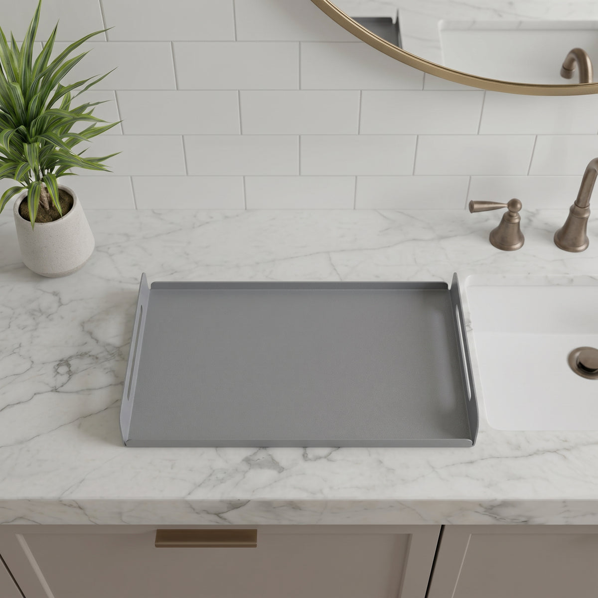 Koyu Gri Dekoratif Galvaniz Metal Düzenleyici - Çok Amaçlı Lavabo Üstü Tablası