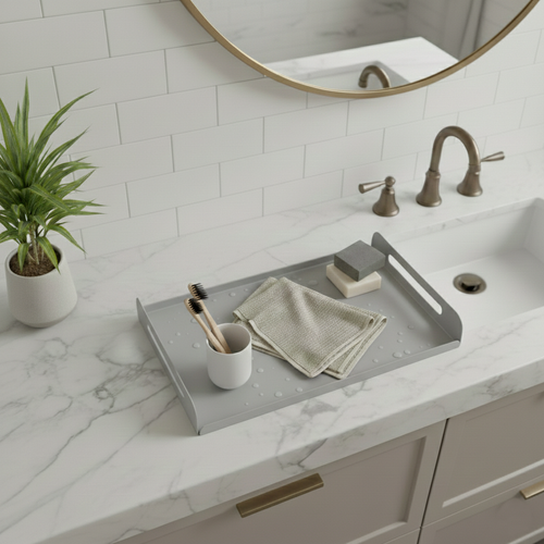 Light Grey Decorative Galvanized Metal Tray - Multipurpose Sink-Side Organizer