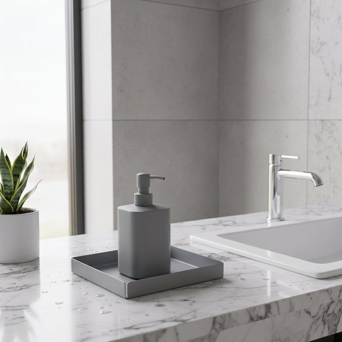 Koyu Gri Kare Galvaniz Metal Banyo Tablası - Lavabo Üstü Sabunluk Ve Düzenleyici Tepsi