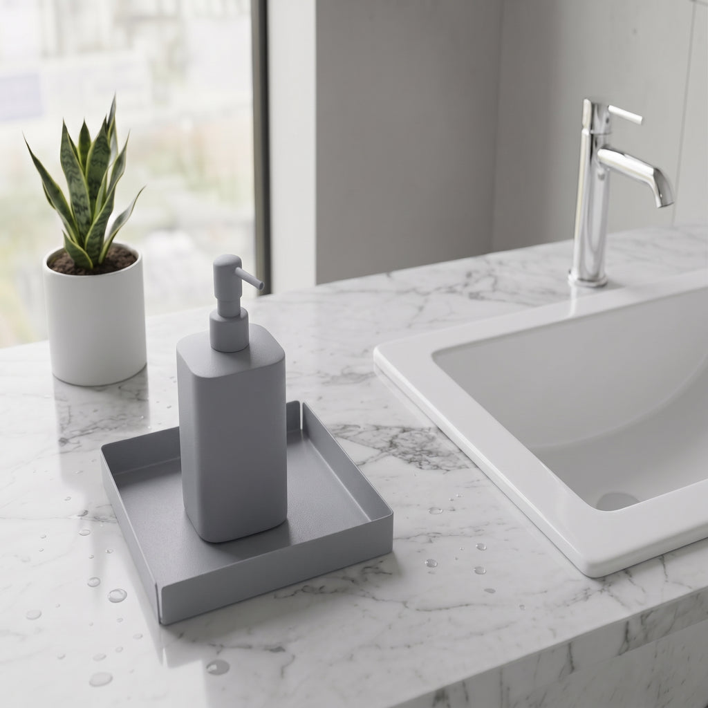 Koyu Gri Kare Galvaniz Metal Banyo Tablası - Lavabo Üstü Sabunluk Ve Düzenleyici Tepsi