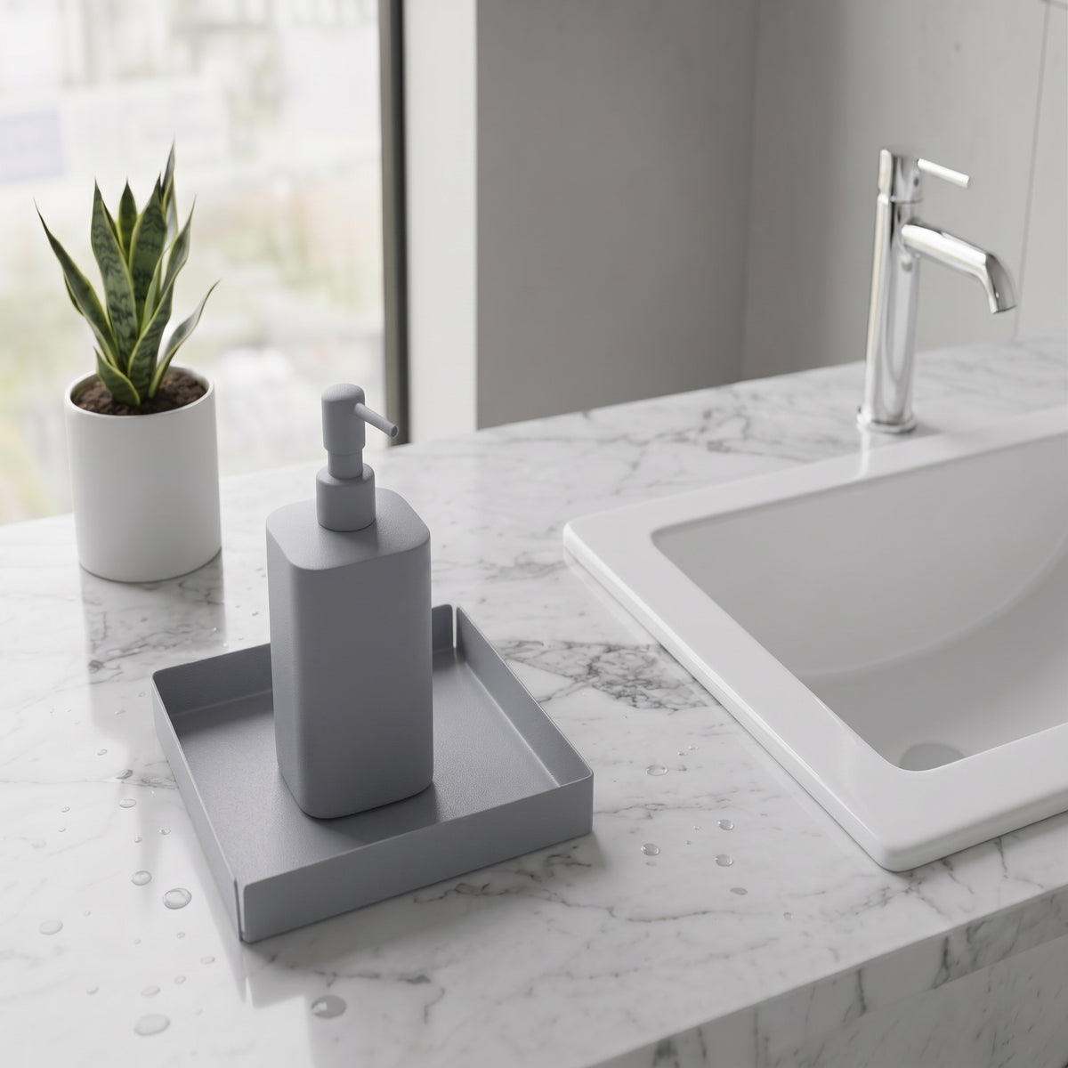 Koyu Gri Kare Galvaniz Metal Banyo Tablası - Lavabo Üstü Sabunluk Ve Düzenleyici Tepsi