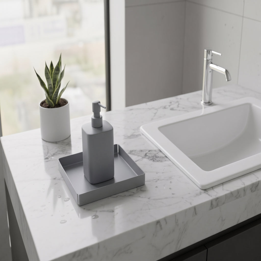Koyu Gri Kare Galvaniz Metal Banyo Tablası - Lavabo Üstü Sabunluk Ve Düzenleyici Tepsi
