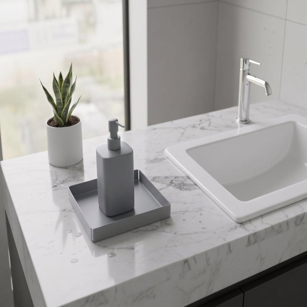 Koyu Gri Kare Galvaniz Metal Banyo Tablası - Lavabo Üstü Sabunluk Ve Düzenleyici Tepsi