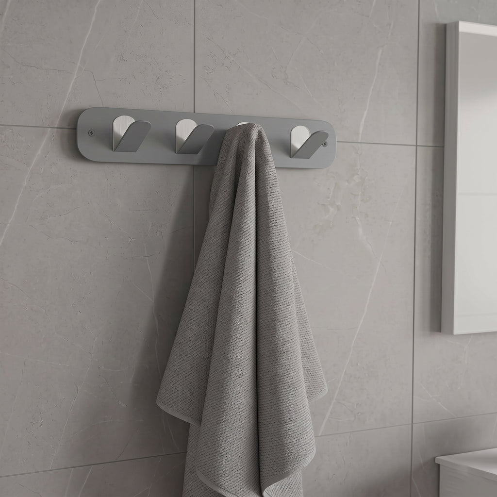 Dark Grey Galvanized Metal Multi-Purpose Wall Hanger - Modern Bathroom and Hallway Organizer
