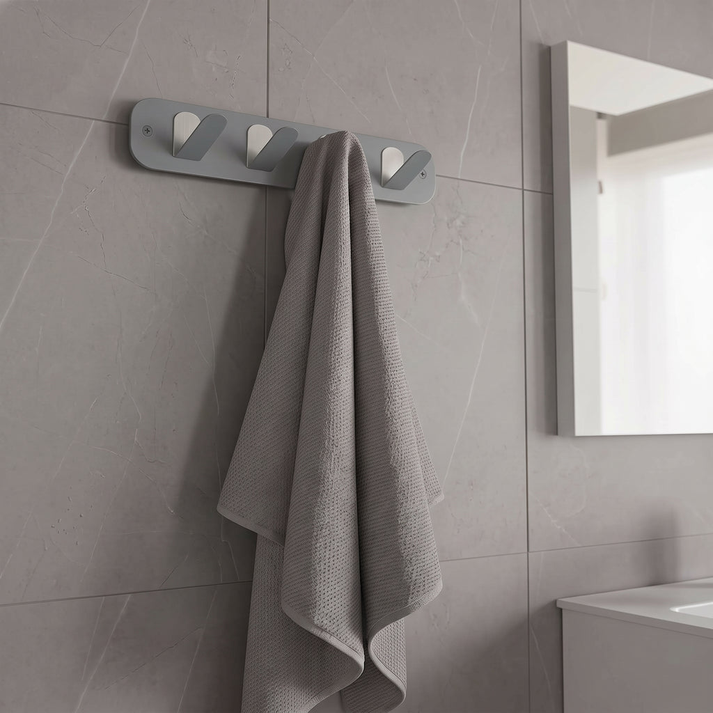 Dark Grey Galvanized Metal Multi-Purpose Wall Hanger - Modern Bathroom and Hallway Organizer