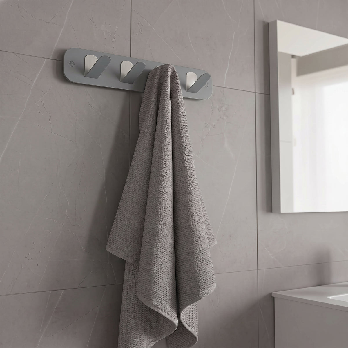 Dark Grey Galvanized Metal Multi-Purpose Wall Hanger - Modern Bathroom and Hallway Organizer