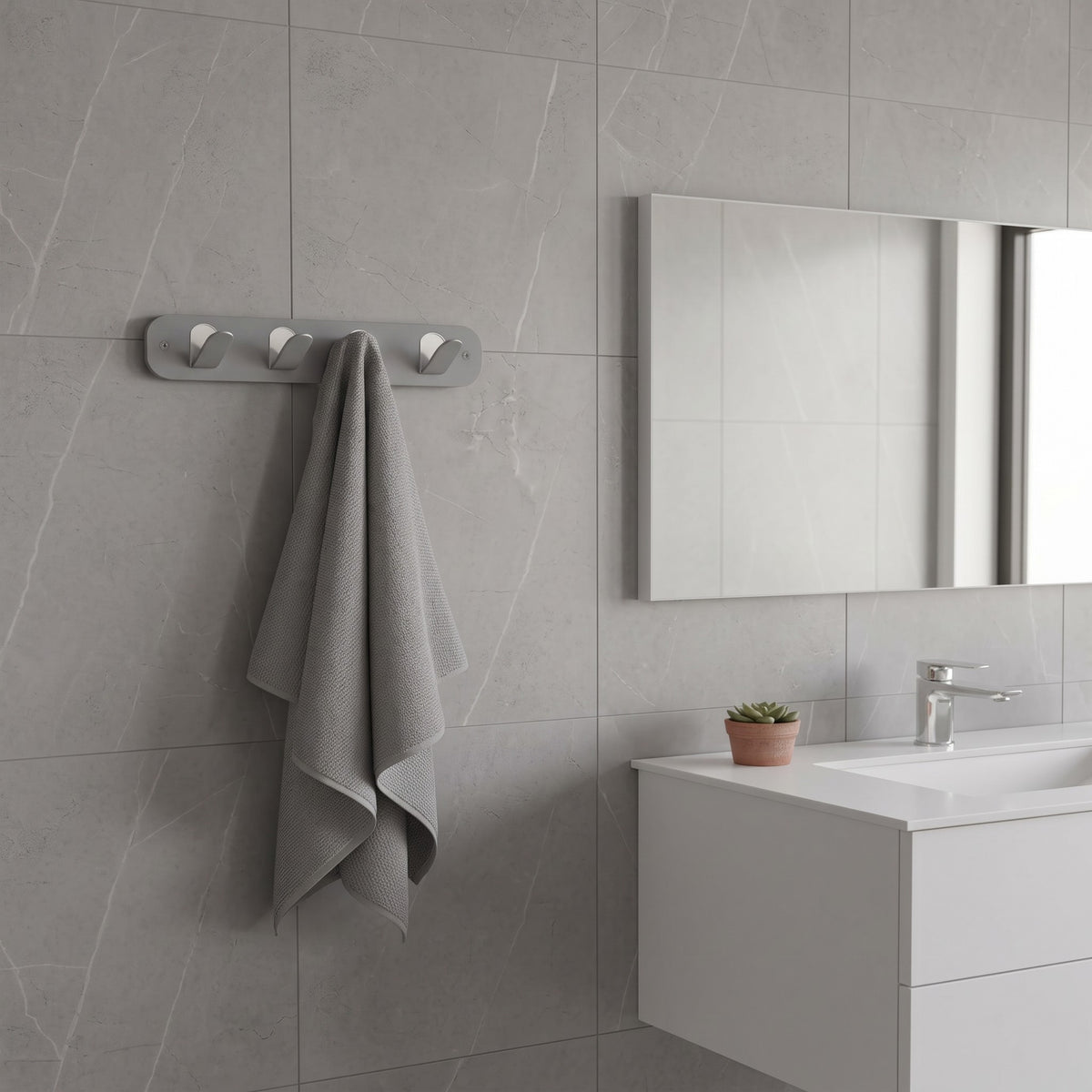 Dark Grey Galvanized Metal Multi-Purpose Wall Hanger - Modern Bathroom and Hallway Organizer