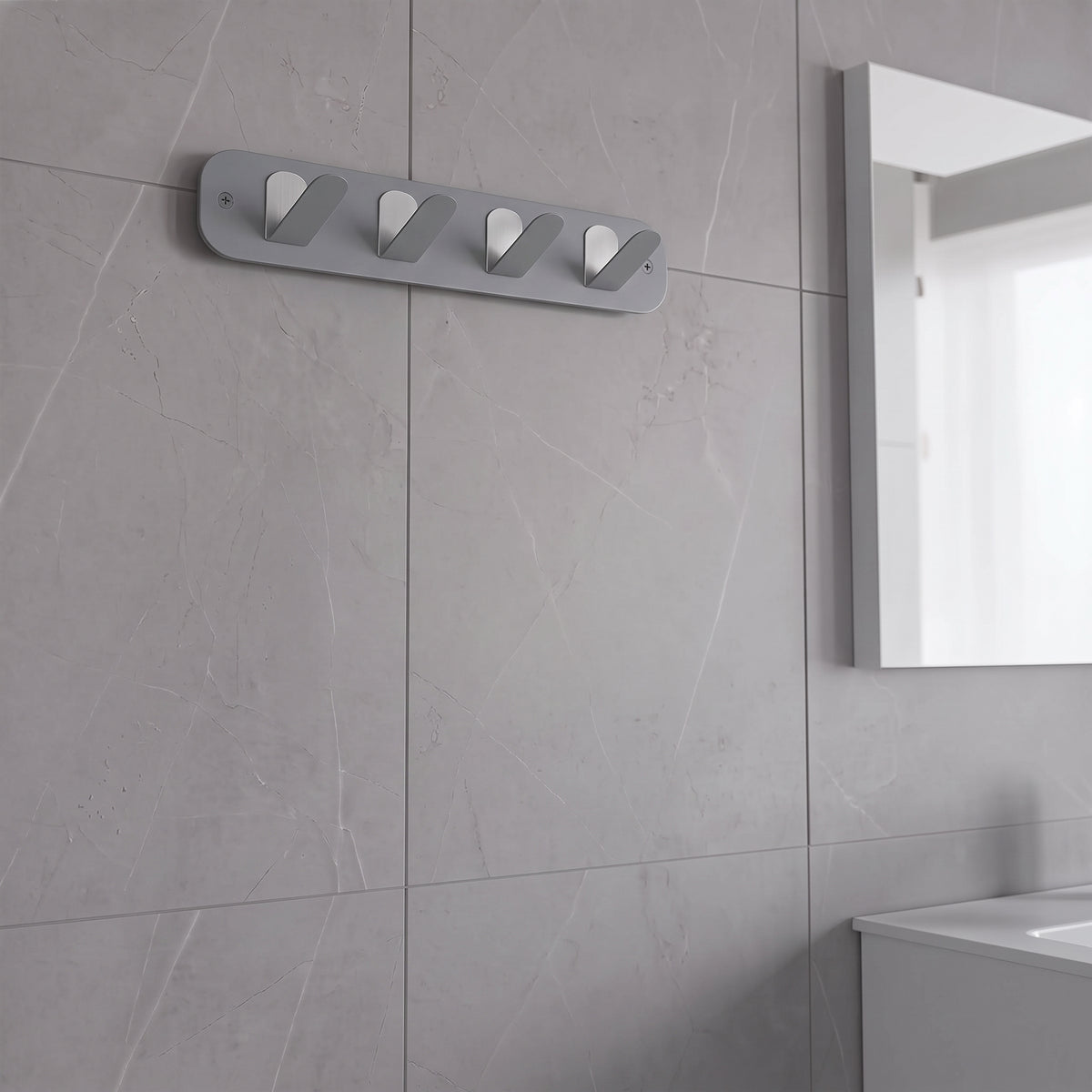 Dark Grey Galvanized Metal Multi-Purpose Wall Hanger - Modern Bathroom and Hallway Organizer