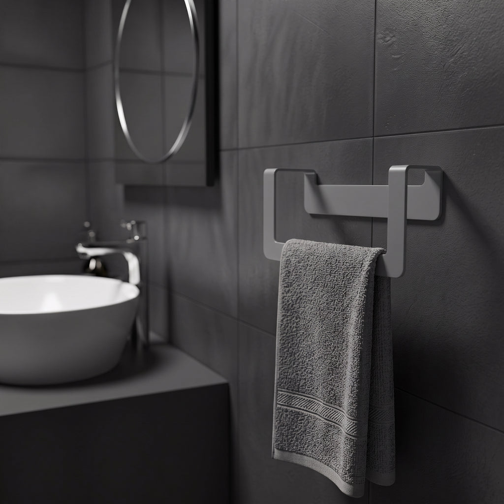 Premium Yapışkanlı Koyu Gri Metal Banyo Havluluğu - Modern Seri