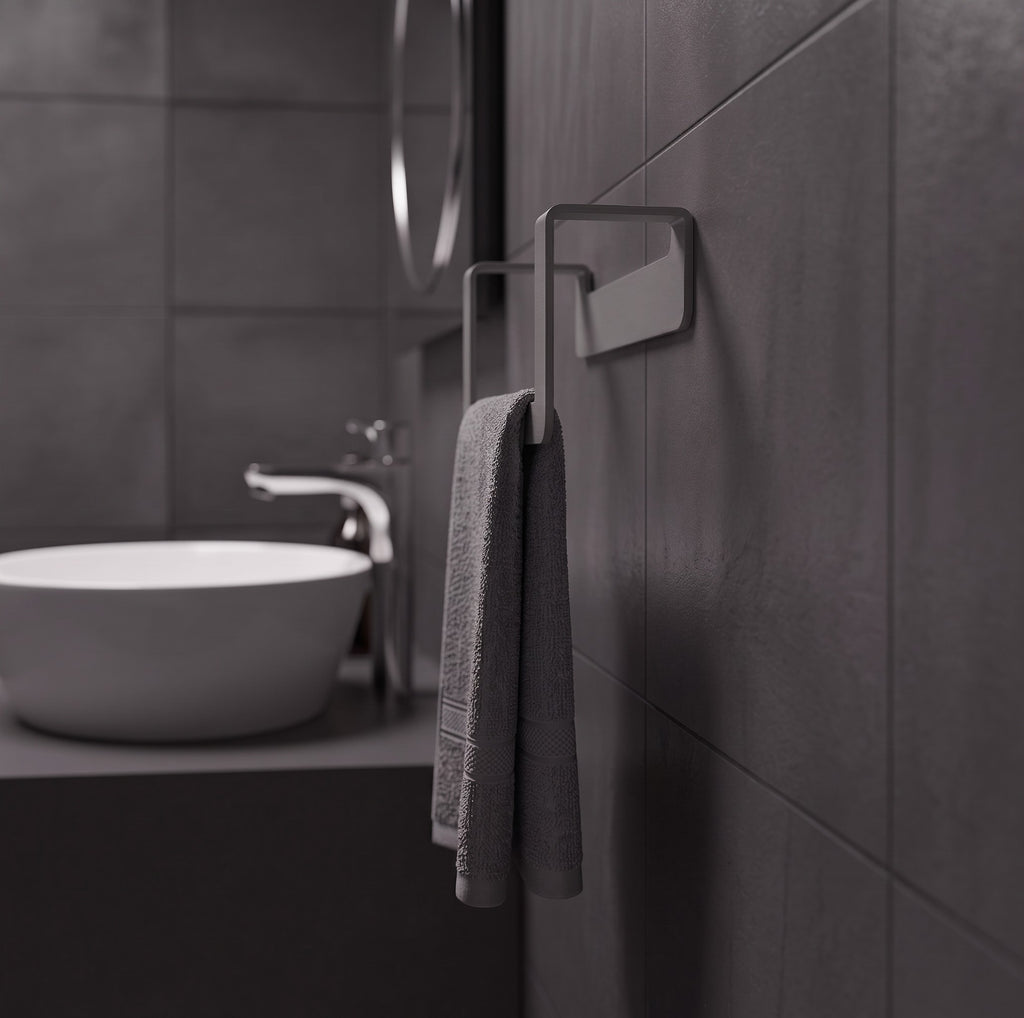 Premium Yapışkanlı Koyu Gri Metal Banyo Havluluğu - Modern Seri
