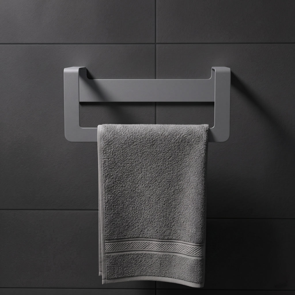 Premium Yapışkanlı Koyu Gri Metal Banyo Havluluğu - Modern Seri