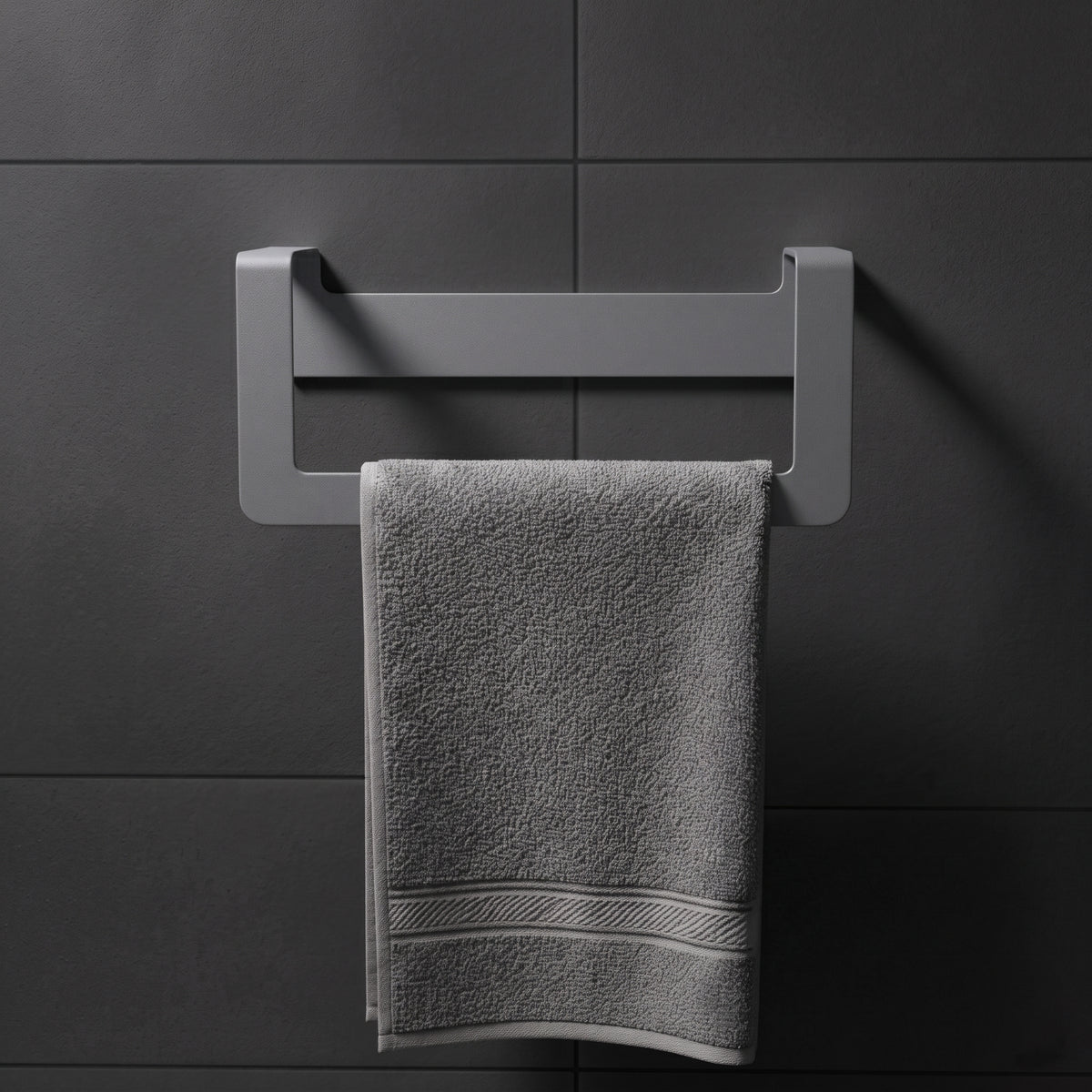 Premium Yapışkanlı Koyu Gri Metal Banyo Havluluğu - Modern Seri