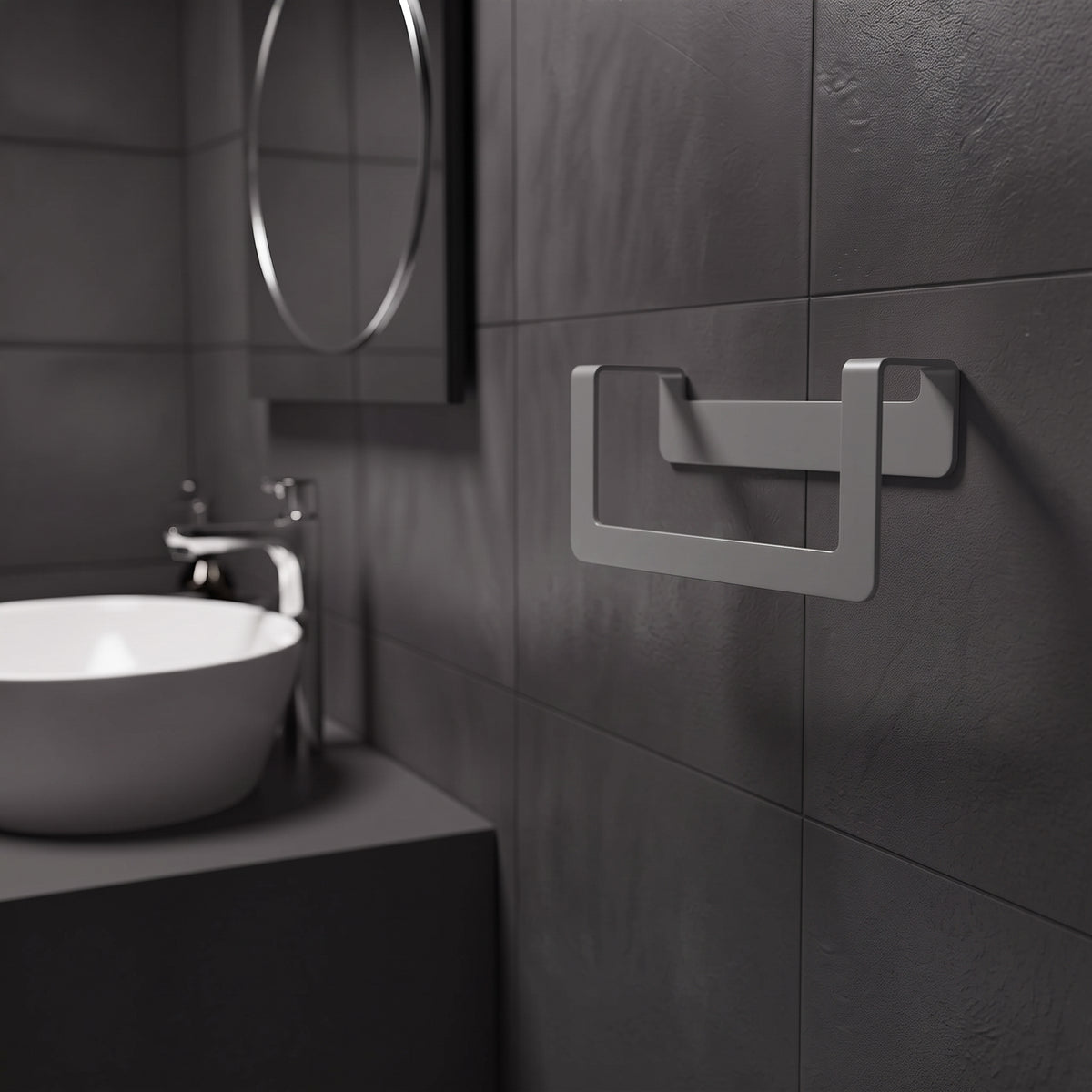 Premium Yapışkanlı Koyu Gri Metal Banyo Havluluğu - Modern Seri