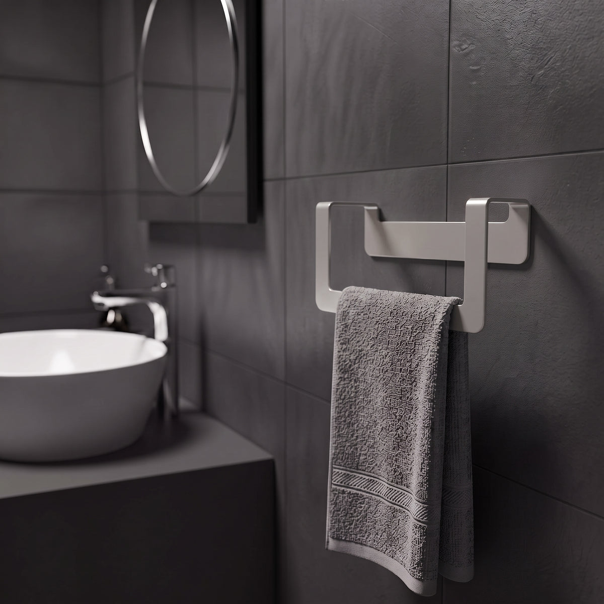 Premium Yapışkanlı Açık Gri Metal Banyo Havluluğu - Modern Seri
