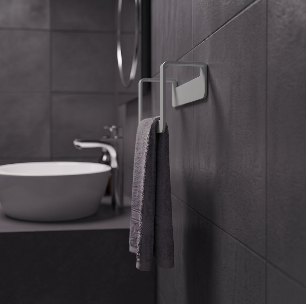 Premium Yapışkanlı Açık Gri Metal Banyo Havluluğu - Modern Seri