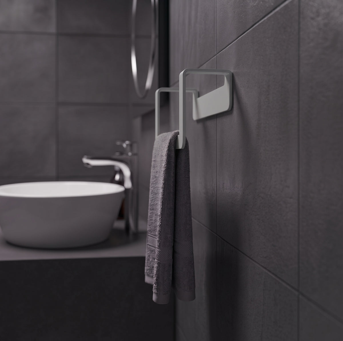 Premium Yapışkanlı Açık Gri Metal Banyo Havluluğu - Modern Seri