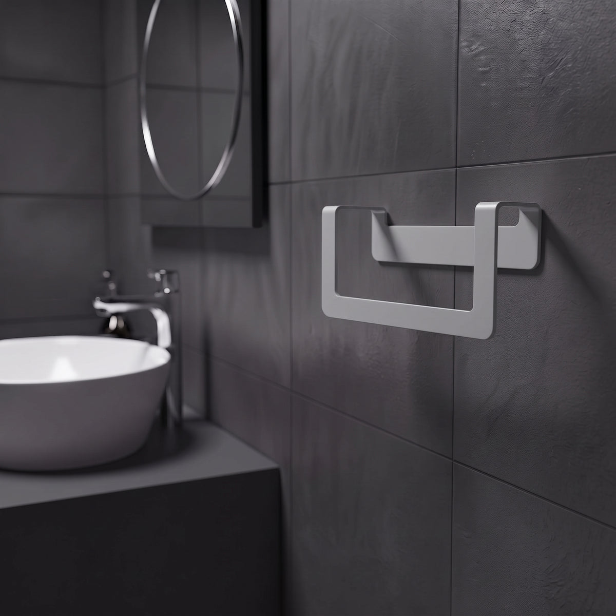 Premium Yapışkanlı Açık Gri Metal Banyo Havluluğu - Modern Seri