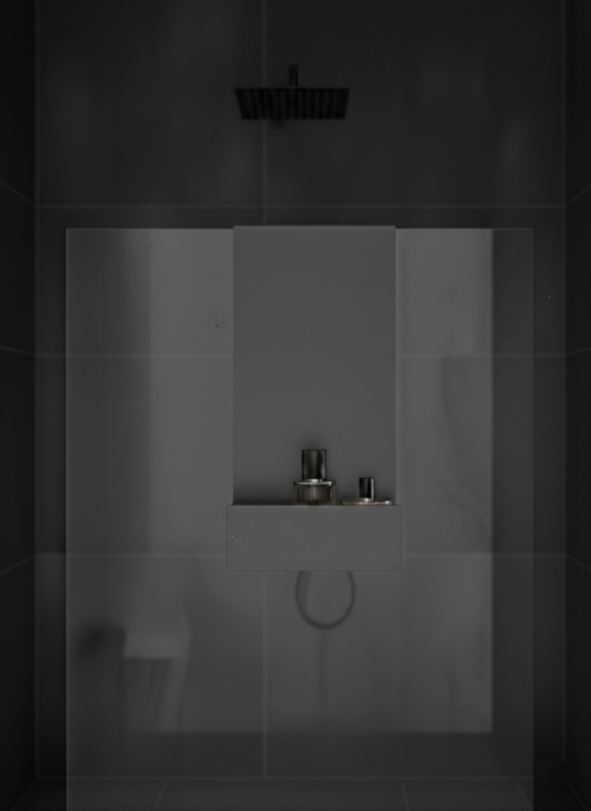 Premium Glass-Hanging Shower Caddy - Dark Grey Metal Bathroom Organizer