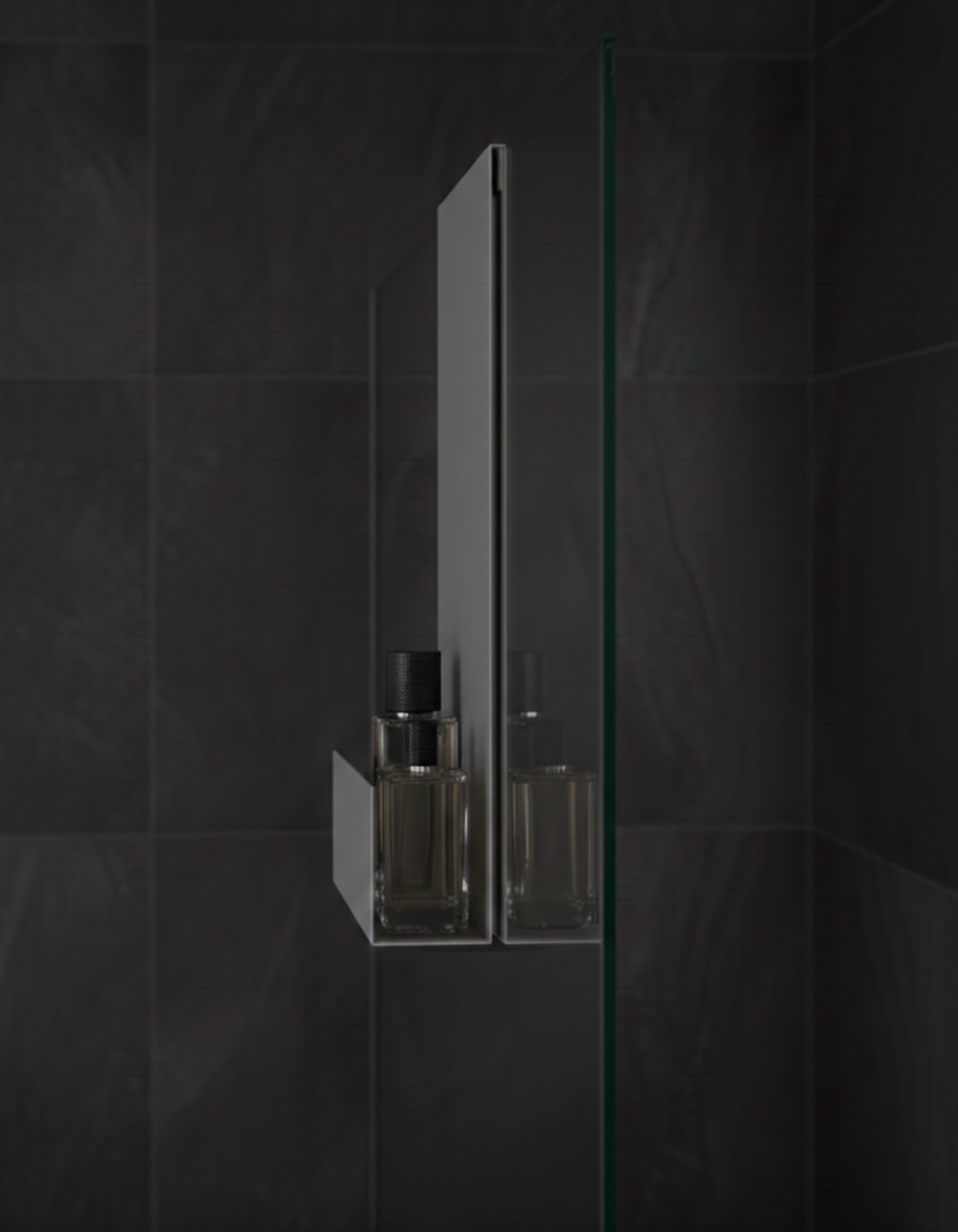Premium Glass-Hanging Shower Caddy - Dark Grey Metal Bathroom Organizer