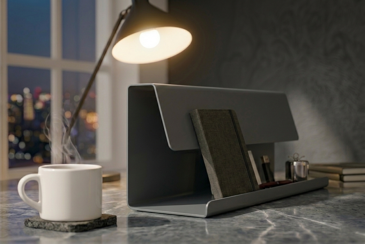 Premium Seri Koyu Gri Metal Masa Organizeri - Minimalist Ofis Aksesuarı