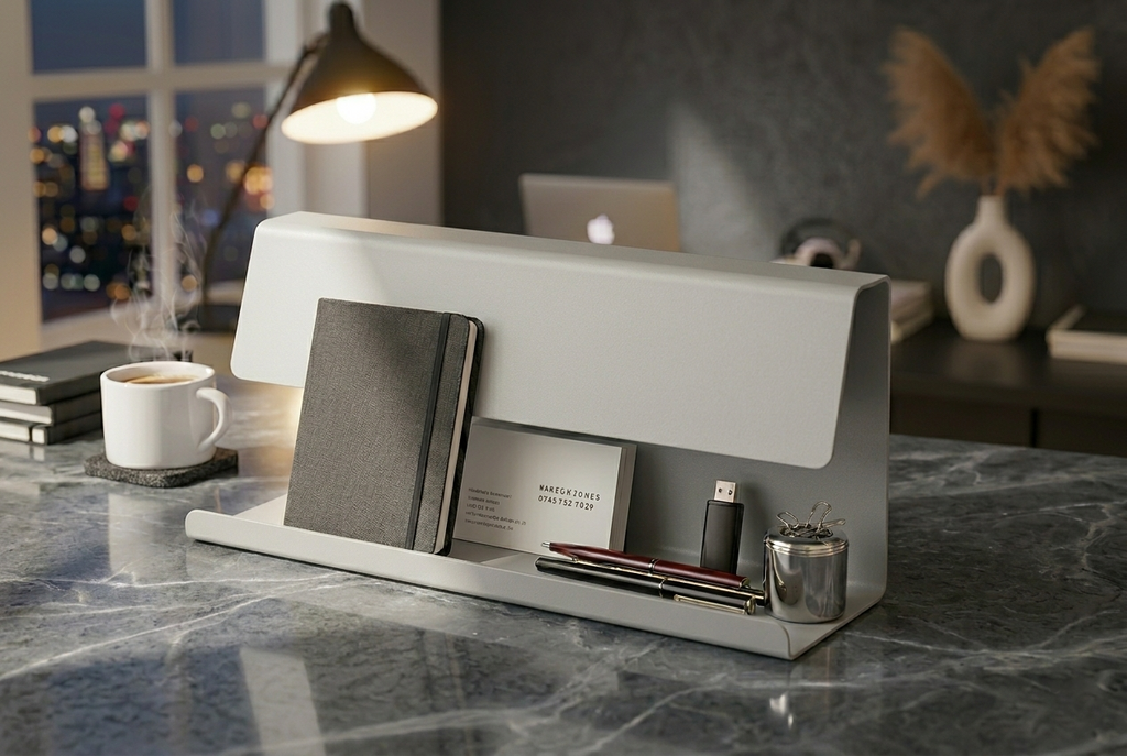 Premium Seri Açık Gri Metal Masa Organizeri - Minimalist Ofis Aksesuarı