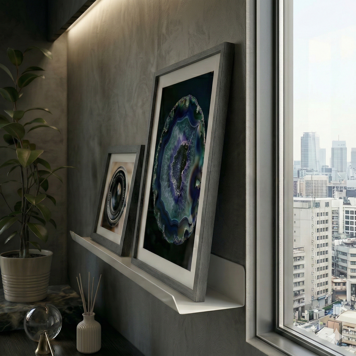 Premium Slim Açık Gri Metal Raf - Modern Dekoratif Duvar Modülü